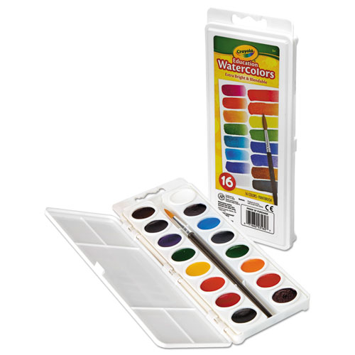 Picture of Watercolors, 16 Assorted Colors, Palette Tray