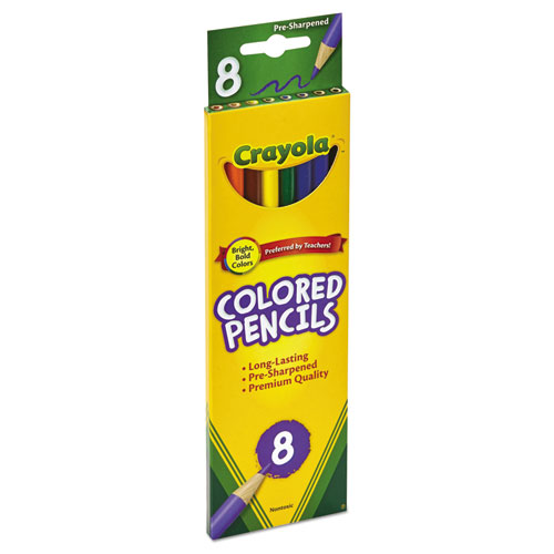 Picture of Long-Length Colored Pencil Set, 3.3 mm, 2B, Assorted Lead and Barrel Colors, 8/Pack