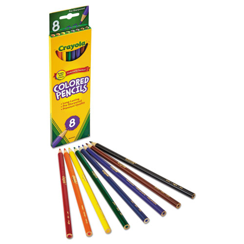 Picture of Long-Length Colored Pencil Set, 3.3 mm, 2B, Assorted Lead and Barrel Colors, 8/Pack