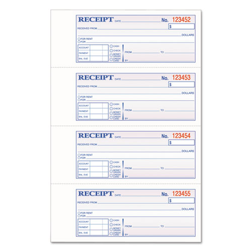 Picture of TOPS 3-Part Hardbound Receipt Book, Three-Part Carbonless, 7 x 2.75, 4 Forms/Sheet, 200 Forms Total