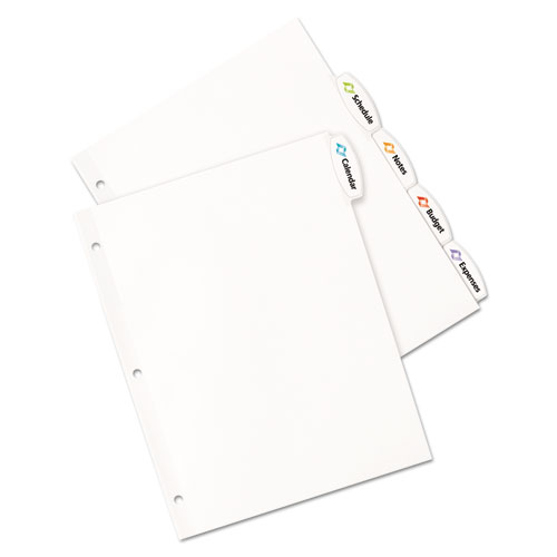 Picture of Big Tab Printable White Label Tab Dividers, 5-Tab, 11 x 8.5, White, 20 Sets