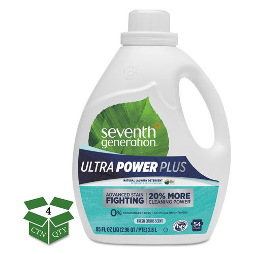 Picture of Natural Liquid Laundry Detergent, Ultra Power Plus, Fresh, 54 Loads, 95 oz, 4/CT