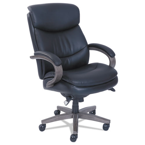 Picture of Woodbury High-Back Executive Chair, Supports Up to 300 lb, 20.25" to 23.25" Seat Height, Black Seat/Back, Weathered Gray Base