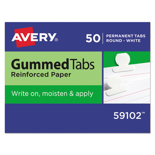 Picture of Gummed Reinforced Index Tabs, 1/12-Cut Tabs, White, 0.5" Wide, 50/Pack