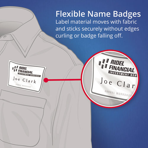 Picture of Flexible Adhesive Name Badge Labels, 3.38 x 2.33, White/Blue Border, 400/Box