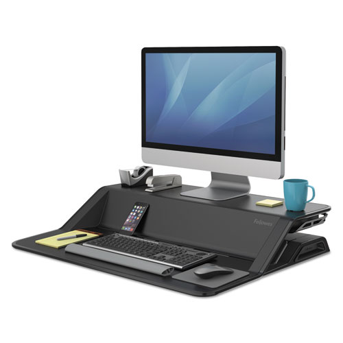 Picture of Lotus Sit-Stands Workstation, 32.75" x 24.25" x 5.5" to 22.5", Black