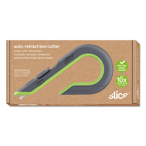 Picture of Box Cutters, Double Sided, Replaceable, 1.29" Stainless Steel Blade, 7" Nylon Handle, Gray/Green