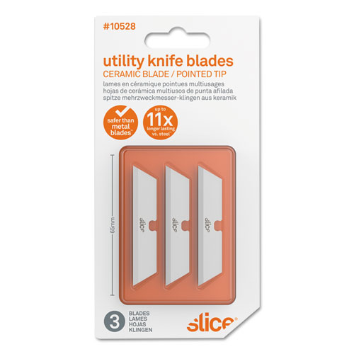 Picture of Safety Utility Knife Blades, Pointed Tip, Ceramic Zirconium Oxide, 3/Pack