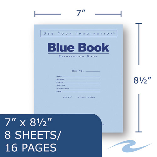 Picture of Examination Blue Book, Wide/Legal Rule, Blue Cover, 8.5 x 7, 8 Sheets