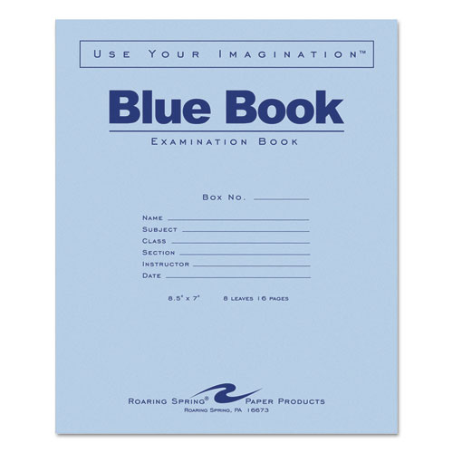 Picture of Examination Blue Book, Wide/Legal Rule, Blue Cover, 8.5 x 7, 8 Sheets