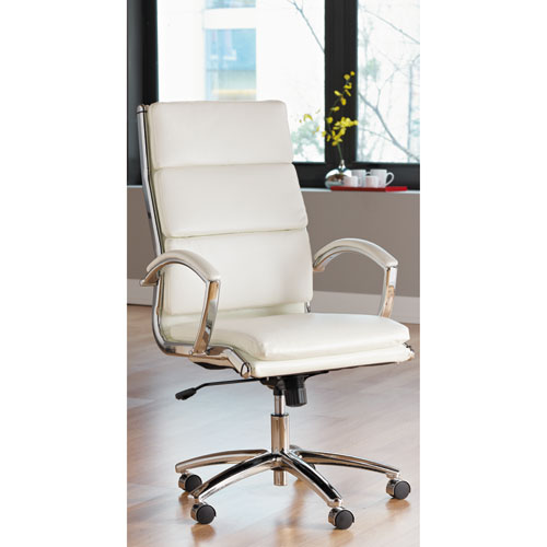 Picture of Alera Neratoli High-Back Slim Profile Chair, Faux Leather, 275 lb Cap, 17.32" to 21.25" Seat Height, White Seat/Back, Chrome