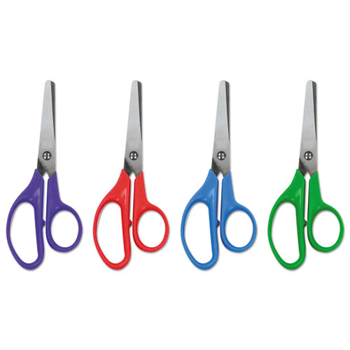 Picture of Kids' Scissors, Rounded Tip, 5" Long, 1.75" Cut Length, Straight Assorted Color Handles, 12/Pack