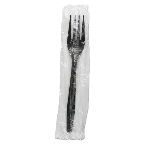 Picture of Heavyweight Wrapped Polypropylene Cutlery, Fork, Black, 1,000/Carton