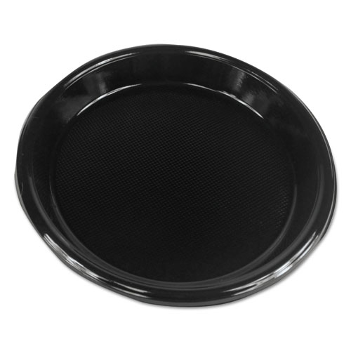 Picture of Hi-Impact Plastic Dinnerware, Plate, 10" dia, Black, 125/Sleeve, 4 Sleeves/Carton