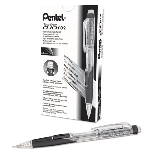 Twist-Erase+CLICK+Mechanical+Pencil%2C+0.9+mm%2C+HB+%28%232%29%2C+Black+Lead%2C+Black+Barrel