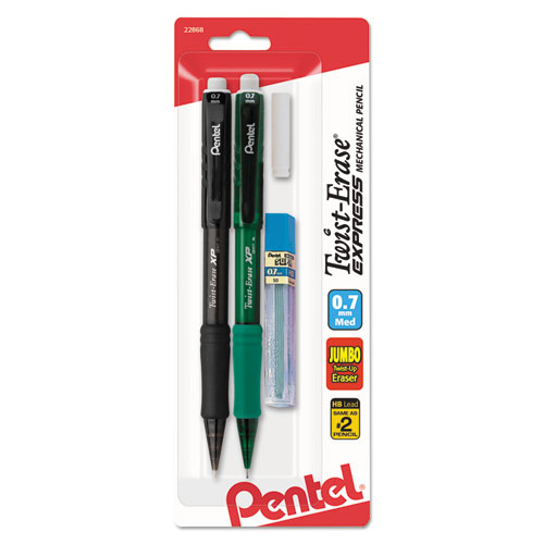 Picture of Twist-Erase EXPRESS Mechanical Pencils with Tube of Lead/Eraser, 0.7 mm, HB (#2), Black Lead, Assorted Barrel Colors, 2/Pack