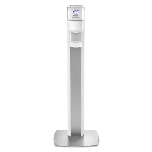 Picture of MESSENGER ES6 Floor Stand with Dispenser, 1,200 mL, 13.16 x 16.63 x 51.57, Silver/White