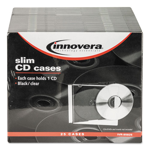 Picture of CD/DVD Slim Jewel Cases, Clear/Black, 25/Pack