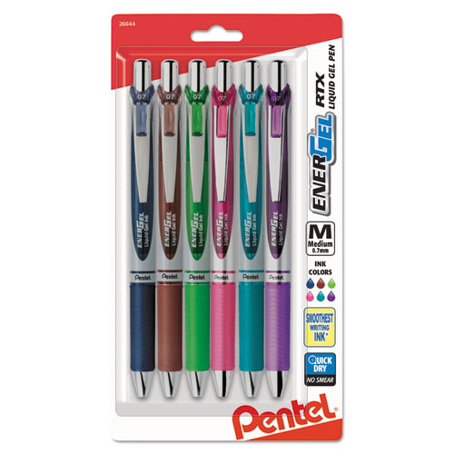 Energel+Rtx+Gel+Pen%2C+Retractable%2C+Medium+0.7+Mm%2C+Assorted+Ink+And+Barrel+Colors%2C+6%2Fpack