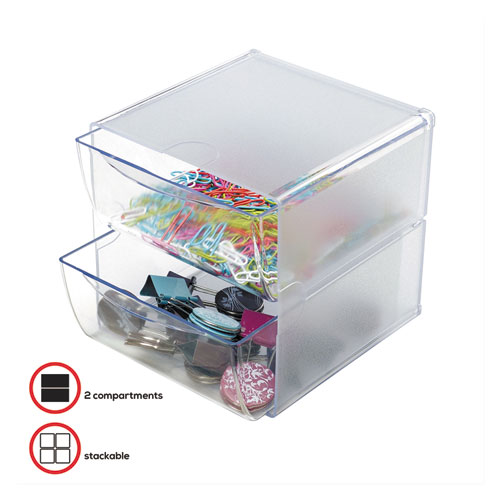 Picture of Stackable Cube Organizer, 2 Compartments, 2 Drawers, Plastic, 6 x 7.2 x 6, Clear