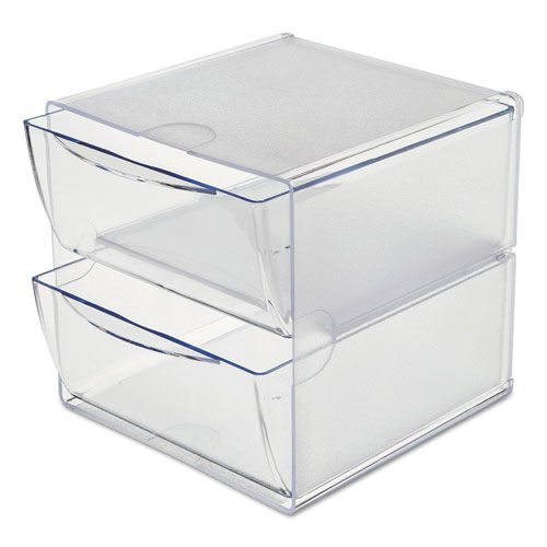 Picture of Stackable Cube Organizer, 2 Compartments, 2 Drawers, Plastic, 6 x 7.2 x 6, Clear