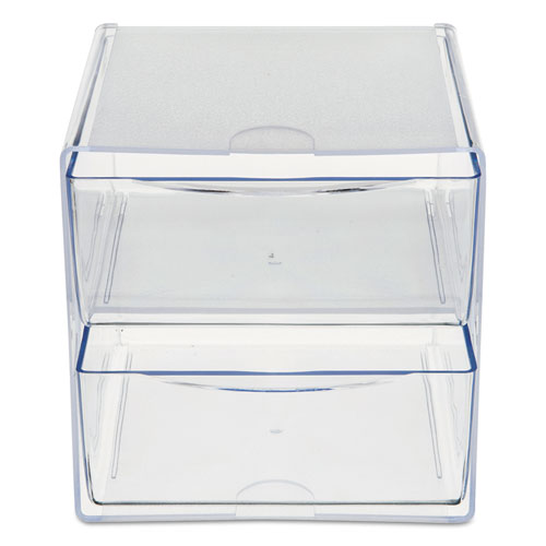 Picture of Stackable Cube Organizer, 2 Compartments, 2 Drawers, Plastic, 6 x 7.2 x 6, Clear