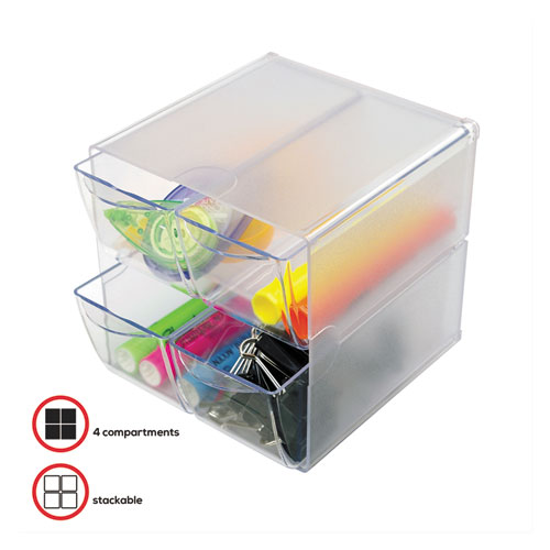 Picture of Stackable Cube Organizer, 4 Compartments, 4 Drawers, Plastic, 6 x 7.2 x 6, Clear