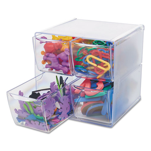 Picture of Stackable Cube Organizer, 4 Compartments, 4 Drawers, Plastic, 6 x 7.2 x 6, Clear