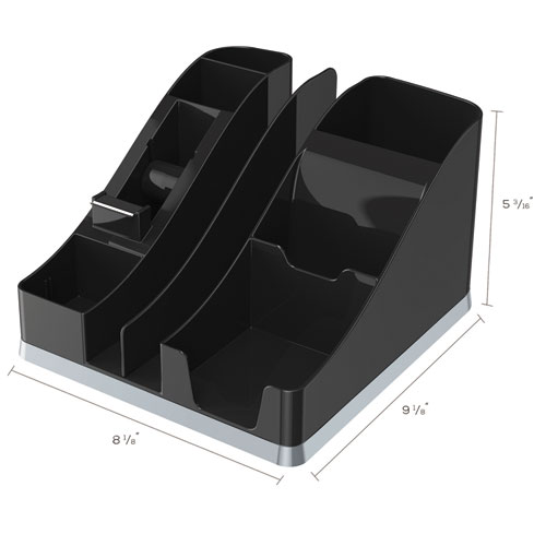 Picture of Silhouettes All-In-One Caddy, 6 Compartments, Plastic, 8.13 x 9.13 x 5.19, Black/Silver