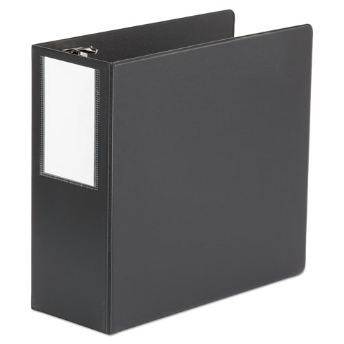 Picture of Deluxe Non-View D-Ring Binder with Label Holder, 3 Rings, 5" Capacity, 11 x 8.5, Black