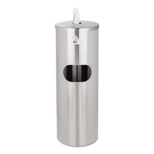 Picture of Standing Stainless Wipes Dispener, 12 x 12 x 36, Cylindrical, 5 gal, Stainless Steel