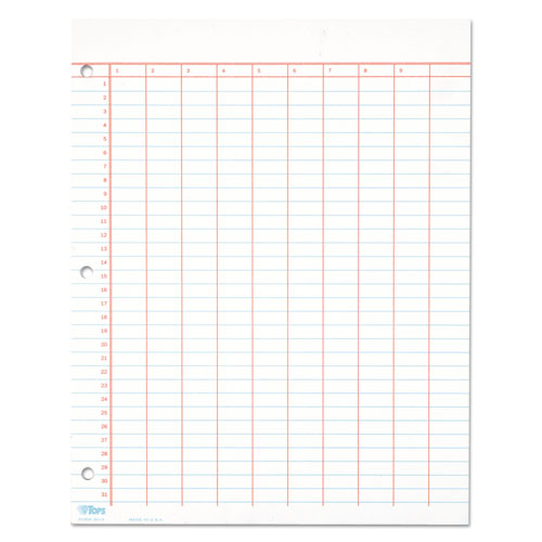 Picture of Data Pad with Numbered Column Headings, Data/Lab-Record Format, Wide/Legal Rule, 10 Columns, 8.5 x 11, White, 50 Sheets