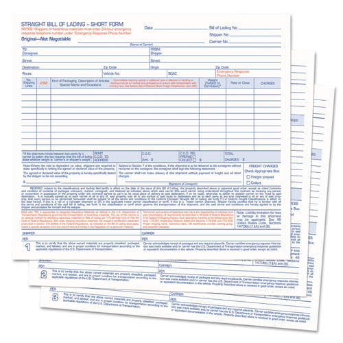 Picture of Hazardous Material Short Form, Three-Part Carbonless, 7 x 8.5, 250 Forms Total