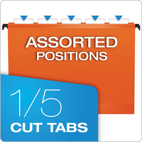 Picture of SureHook Hanging Folders, Letter Size, 1/5-Cut Tabs, Orange, 20/Box