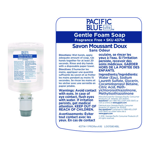 Picture of Pacific Blue Ultra Foam Soap Manual Dispenser Refill, Fragrance-Free, 1,200 mL, 4/Carton