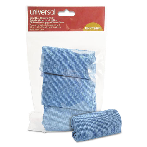 Picture of Microfiber Cleaning Cloth, 12 x 12, Blue, 3/Pack