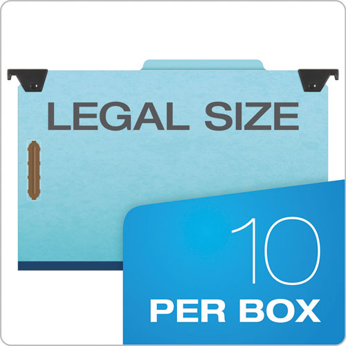 Picture of Hanging Classification Folders with Dividers, Legal Size, 2 Dividers, 2/5-Cut Exterior Tabs, Blue