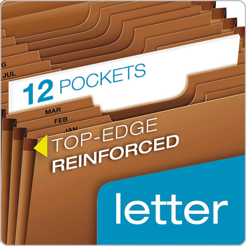 Picture of Heavy-Duty Expanding File with Reinforced Flap, 12 Sections, Elastic Cord Closure, 1/3-Cut Tabs, Letter Size, Redrope