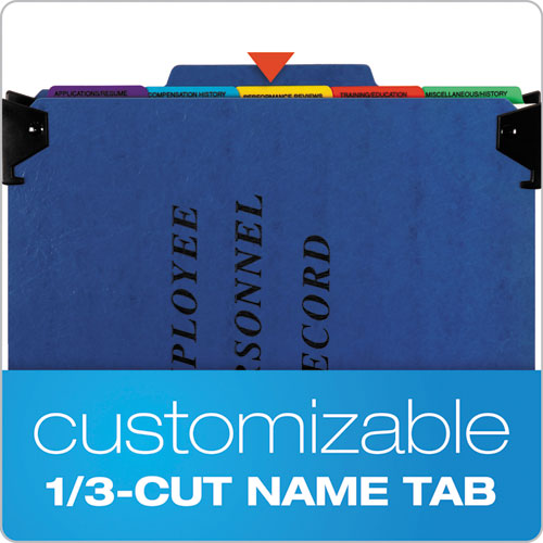 Picture of Hanging-Style Personnel Folders, 5 Dividers with 1/5-Cut Tabs, Letter Size, 1/3-Cut Exterior Tabs, Blue