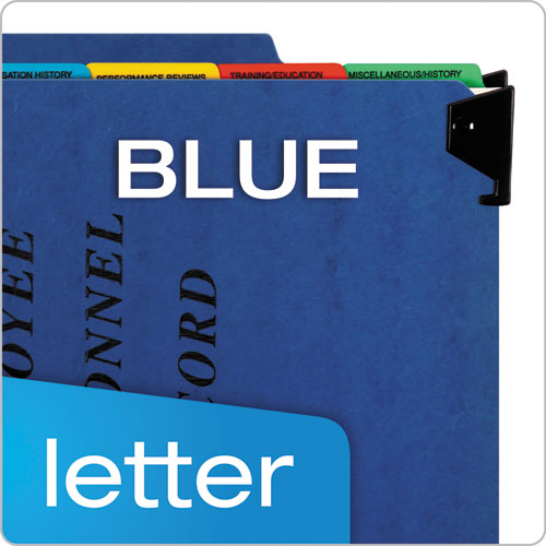 Picture of Hanging-Style Personnel Folders, 5 Dividers with 1/5-Cut Tabs, Letter Size, 1/3-Cut Exterior Tabs, Blue