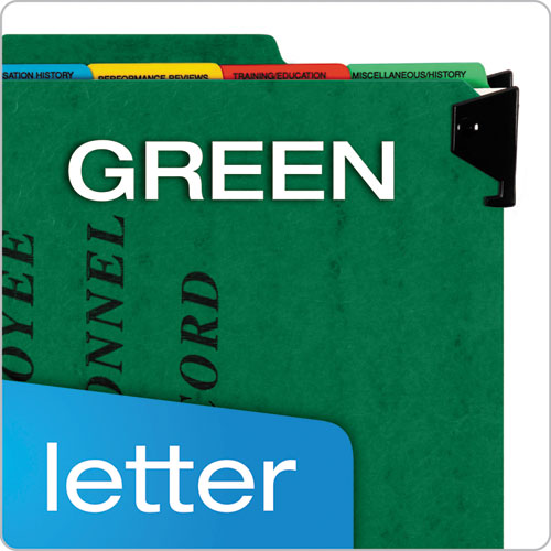 Picture of Hanging-Style Personnel Folders, 5 Dividers with 1/5-Cut Tabs, Letter Size, 1/3-Cut Exterior Tabs, Green