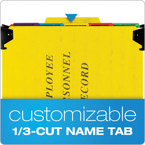 Picture of Hanging-Style Personnel Folders, 5 Dividers with 1/5-Cut Tabs, Letter Size, 1/3-Cut Exterior Tabs, Yellow