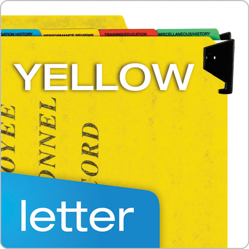 Picture of Hanging-Style Personnel Folders, 5 Dividers with 1/5-Cut Tabs, Letter Size, 1/3-Cut Exterior Tabs, Yellow