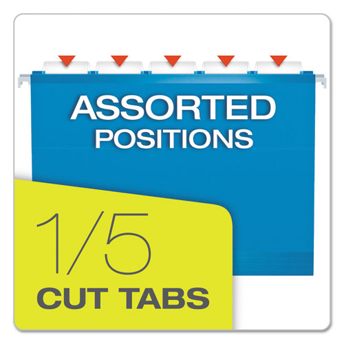 Picture of Extra Capacity Reinforced Hanging File Folders with Box Bottom, 2" Capacity, Letter Size, 1/5-Cut Tab, Assorted Colors,25/BX