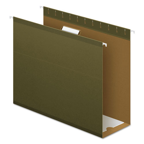 Picture of Extra Capacity Reinforced Hanging File Folders with Box Bottom, 4" Capacity, Letter Size, 1/5-Cut Tabs, Green, 25/Box