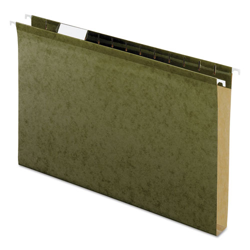 Picture of Extra Capacity Reinforced Hanging File Folders with Box Bottom, 1" Capacity, Legal Size, 1/5-Cut Tabs, Green, 25/Box