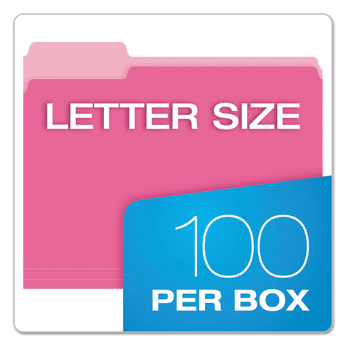 Picture of Colored File Folders, 1/3-Cut Tabs: Assorted, Letter Size, Pink/Light Pink, 100/Box