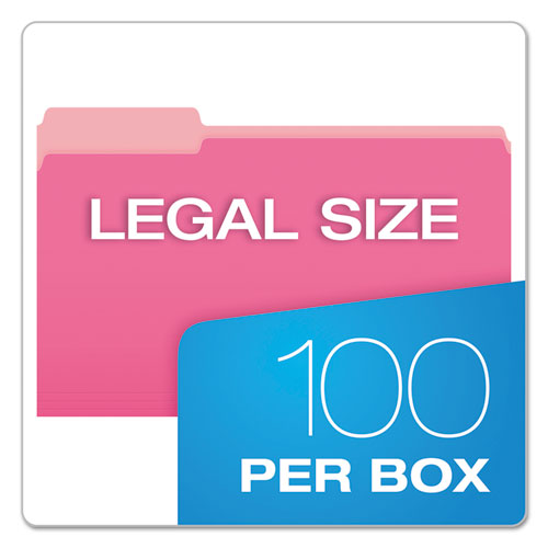 Picture of Colored File Folders, 1/3-Cut Tabs: Assorted, Legal Size, Pink/Light Pink, 100/Box