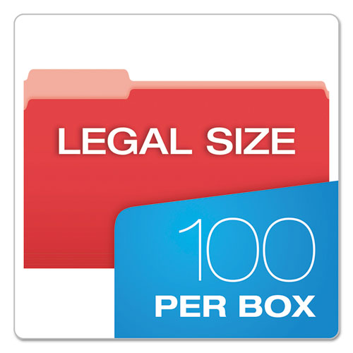 Picture of Colored File Folders, 1/3-Cut Tabs: Assorted, Legal Size, Red/Light Red, 100/Box