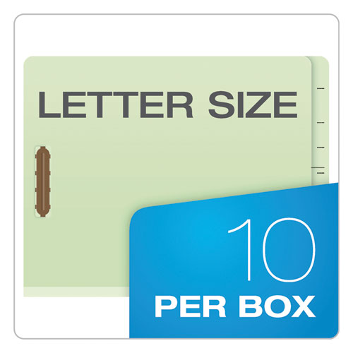 Picture of End Tab Classification Folders, 1.75" Expansion, 1 Divider, 4 Fasteners, Letter Size, Pale Green Exterior, 10/Box